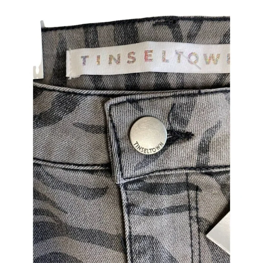 Skinny Ankle Jeans Juniors' 1 25 XS Gray Zebra Animal Print Stretchy Pockets NEW